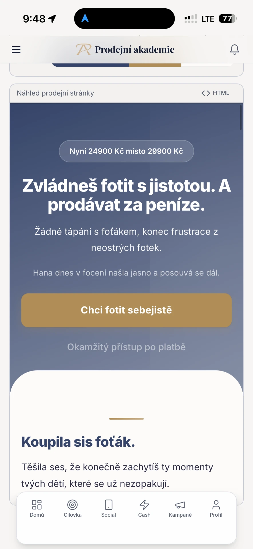 Prodejní stránka na míru