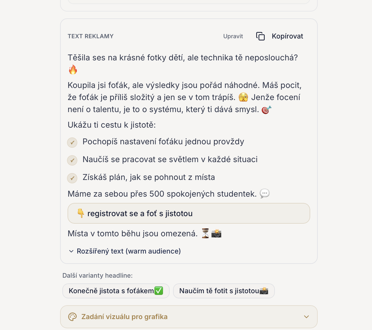 Hotová reklama i s A/B variantami